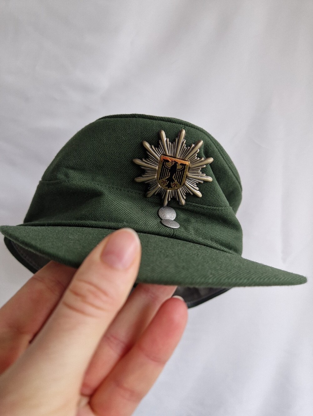 Vintage Green Military Style Cap with Emblem